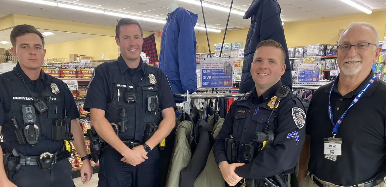 Officers from the Westerly, Rhode Island Police Department purchased 34 Buy-Give-Get coats for the community.