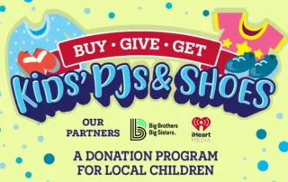 Ocean State Job Lot Buy Give Get Kids' PJs and Shoes promotional graphic