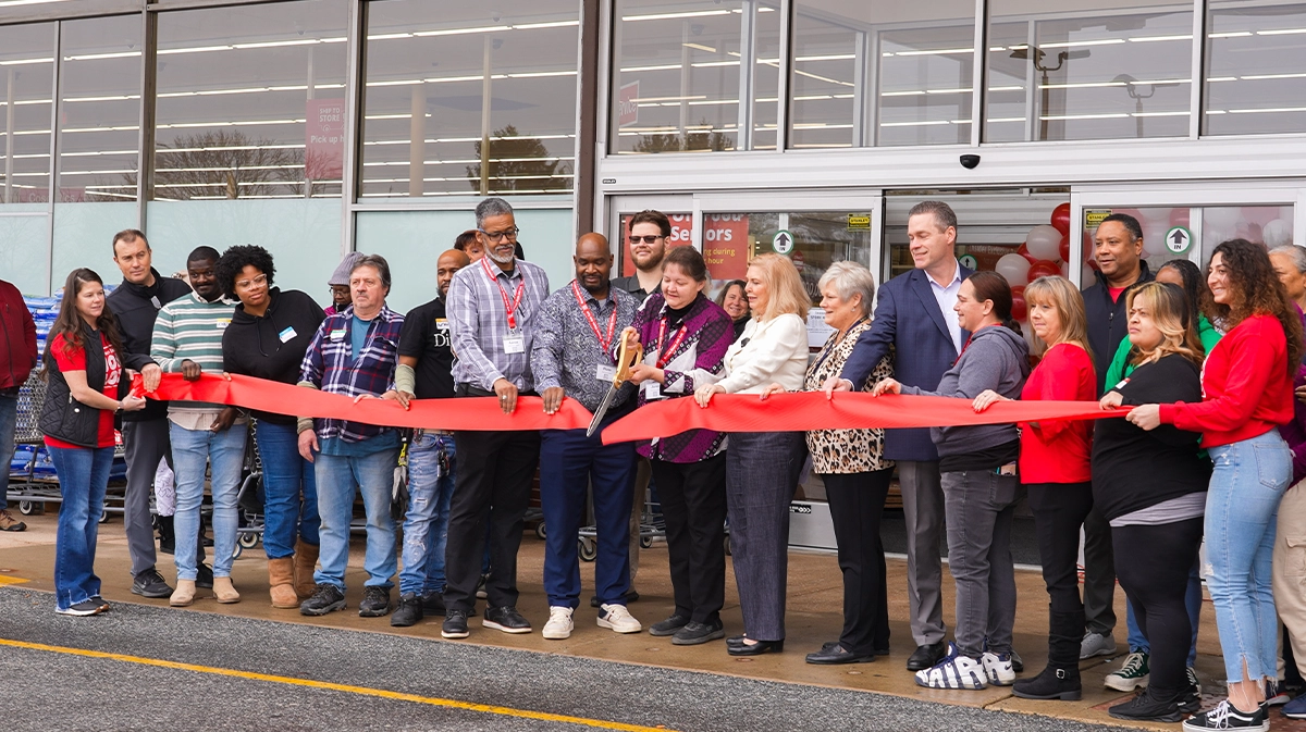 Ocean State Job Lot New Castle Store Team Leader Janet Halter cut the ribbon during the grand opening celebration, joined by Ocean State Job Lot team members; New Castle Mayor Valarie Leary; New Castle County Councilor George Smiley; and representatives from Friendship House, New Castle Boys & Girls Club, and Rose Hill Community Center.