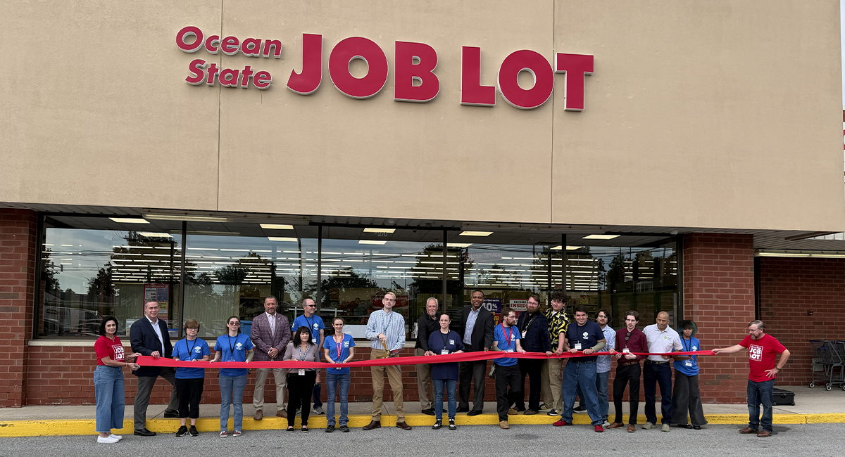 Ocean State Job Lot Phoenixville Store Team Leader Andrew Koons cut the ribbon during the grand opening celebration, joined by Ocean State Job Lot team members; Representative Paul Friel, and Lofton Wiley, Manager, Receiving & Food Recovery Relations from Phoenixville Area Community Services. The Phoenixville location is OSJL’s 14th store in Pennsylvania and first in Chester County.
